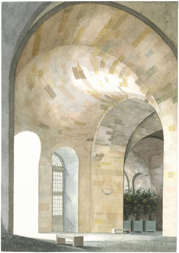 Dessin, Voûte de l'Orangerie, Versailles - Aquarelle - 49,5cm x 33,5cm